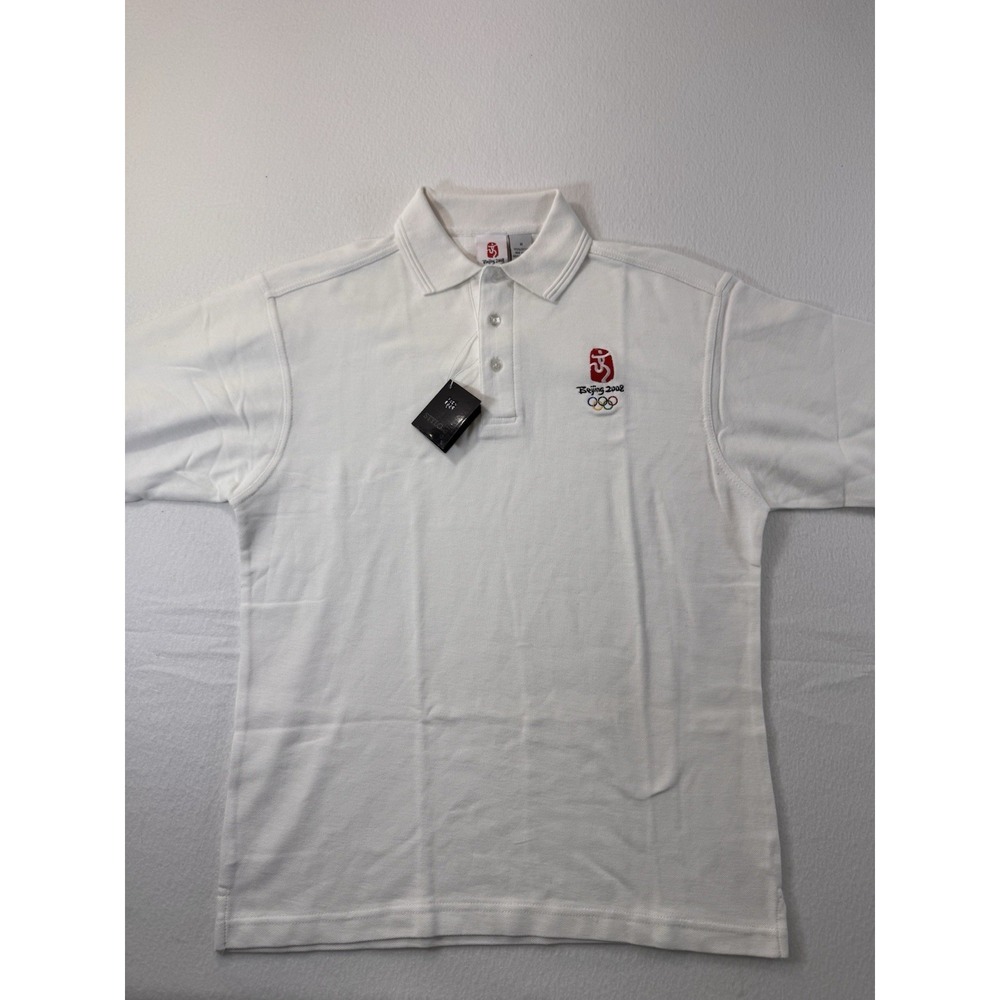 Stylo Golf Mens Polo 2008 Olympics Beijing White Medium Short Sleeve Casual NWT